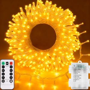 echosari Christmas String Lights Battery Powered, 33Ft 100 LED String Lights with Remote Dimmable Timer Fairy Lights for Wedding Party Garden Decor (Warm White)