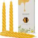 Beeswax Taper Candles, 7.3 inch Spiral Bees Wax Candlestick 4 Packs, Unscented Dripless and Smokeless, 4-5 Hours Long Burning for Home Decorations, Party, Dinner, Christmas (Yellow)