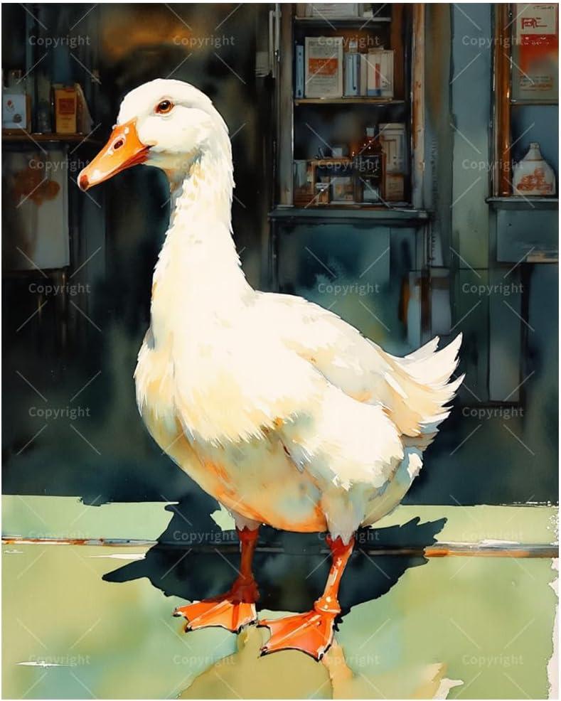 White Duck Paint by Numbers Kit for Adults - DIY Standing Duck Painting on Canvas 16x20In, Acrylic Paint Set, Suitable for Beginners, Art for Home Decoration or Gifts