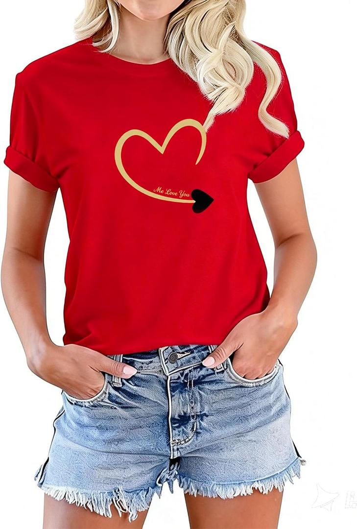 Womens Mens Lover Heart T-Shirt Couples Matching Casual Shirts Crew Neck Shirts Short Sleeve Tops (Red, XL)