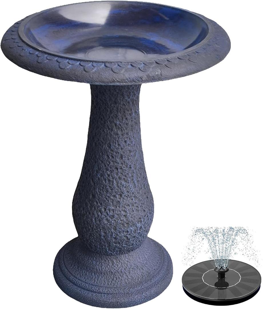 Pedestal Birdbath with Solar Fountain, Resin Stone Composite Outdoor Garden Decor, Standing Bird Bath for Outside Patio Yard, 23-Inch Tall, Garden Fountain, Resin Bird Baths, Hummingbird Bowl