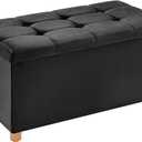 YOUDENOVA 30 Inches Folding Storage Ottoman Bench, Velvet Storage Chest, Footrest Couch with Wooden Legs, Support 350lbs for Bedroom, Living Room, Hallway, Black,Clearance, 30"D x 15"W x 16.8"H