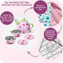 Badger Basket Elegant Tea Time Metal Doll Table and Chair Set with Accessories for 18 to 20-Inch Dolls Perfect for Playtime Tea Parties