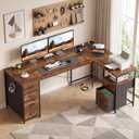 63 Inch L Shaped Office Desk with 6 Drawers & Type-C Port, Rustic Brown | File Cabinet, Power Outlets, Reversible Corner Computer Desk, Work Desk with Storage for Home Office, Bedroom, Gaming, Study