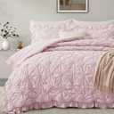 BEDAZZLED Queen (90”*88“) Size Comforter Sets, Pink Bedding Comforter Set, 3 Pieces Pinch Pleat Bedding Sets with Comforter and Pillowcases Soft Farmhouse Shabby Chic Comforter for All Seasons