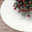 84 Inch Large Faux Fur White Christmas Tree Skirt for 8.5ft to 15ft Tree with Stripe Textured Pattern Soft Beige Boho Luxury Xmas Trees Decorations for Party Home Decor