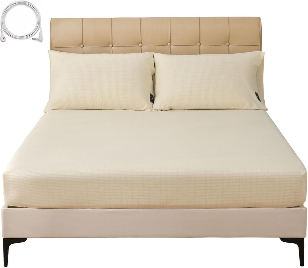 Grounding Sheets Queen Size Organic Cotton 90% Silver 10%  Silver Fiber Infused Conductive Bedding for Improved Sleep & Wellness (White, Queen - 60"x80"x15") legacy1