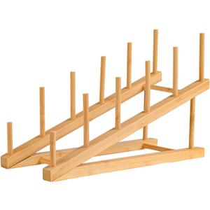 Plate Stands For Display,Wooden Plate Racks Dish Stand Holder, 5-Tier Display Stands For Tabletop Book, Art Print, Puzzle, Cutting Board Kitchen Cabinet Organizer (1 Pack)