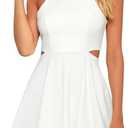 BELONGSCI Women 2025 Sweet and Cute Sleeveless Racerback Flared Swing A-Line Waist Hollow Out Summer Short Dress (White)