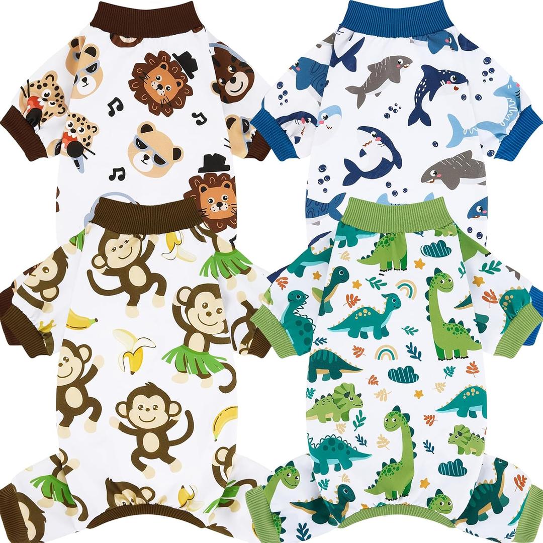 XPUDAC 4 Pack Dog Pajamas Comfy Strechy Doggie Pjs Puppy Clothes for Small Medium Dogs Boy Girl Cat Pet Outfits, 2XL (XX-Large(Chest-22.8"))