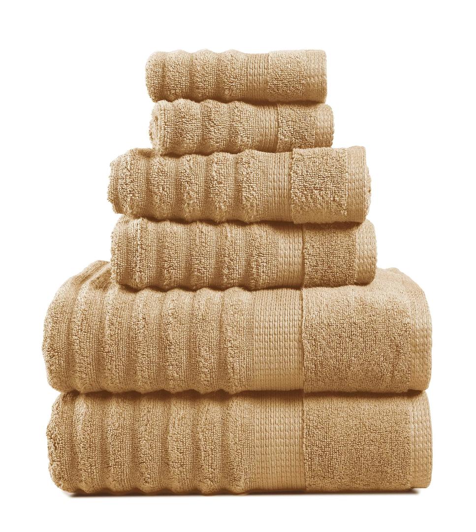 LANE LINEN Bathroom Towel Set 6 Piece - 100% Zero Twist Cotton - Super Soft & Highly Absorbent - 2 Bath, 2 Washcloths, 2 Hand Towels for Bathroom - Fade Resistant, Durable with a Luxury Look - Taupe