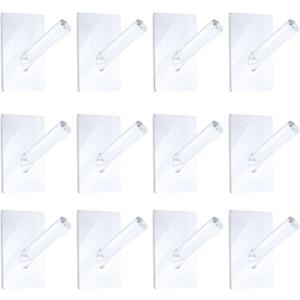 Jetec 12 Pieces Acrylic Wall Mounted Coat Hooks Hat Rack Robe Single Organizer Adhesive Clear Wall Hook Decorative for Clothes, Hat, Towels Hanger(Clear)