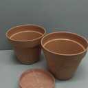 Melphoe Plant Pots Indoor with Drainage & Saucer, 2Pack 10 inch Flower Pots Outdoor Planters for Indoor Plants Garden Home Decor Cactus Succulent, Rigid Plastic (Imitation-Terracotta) Vine-Embossed