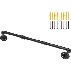 Industrial Pipe Clothing Rack, 30'' Wall Mounted Clothes Garment Rack , Black Iron Pipe Clothes Hanging Bar, Heavy Duty Metal Hanging Rod for Retail Display Closet Storage and Laundry Organizing (29 inches)