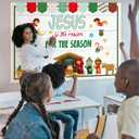 Epakh 50 Pcs Christmas Nativity Bulletin Board Decoration Set Jesus is The Reason for The Season Religious Christian Christmas Classroom Decorations for Sunday School Church Chalkboard Wall