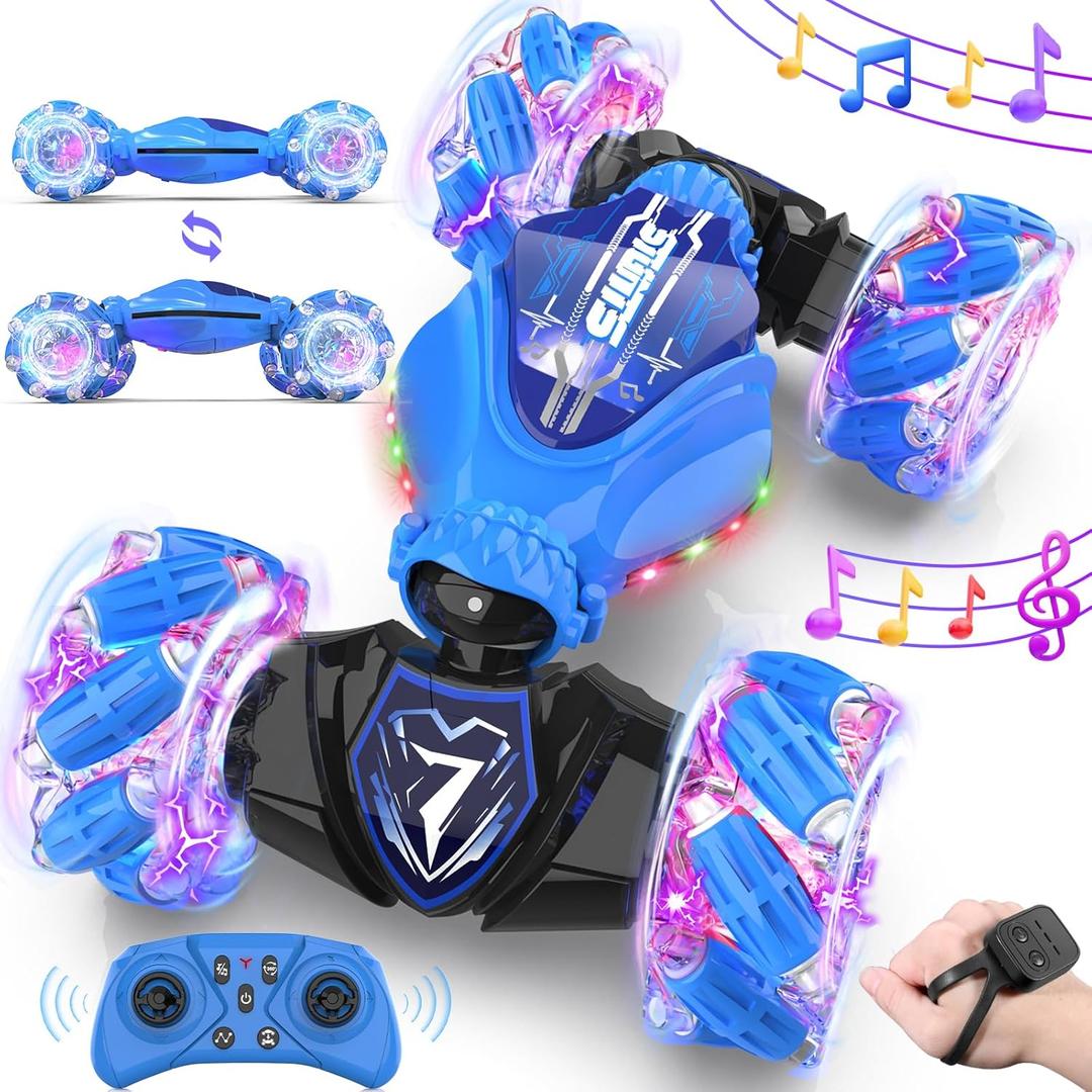 Gesture Sensing Remote Control Car Toys - Drift RC Stunt Car for Kids | 360 Rotating 4WD Transform RC Cars | 2.4Ghz Hand Controlled with Lights Music |Birthday Valentines Gifts to Boys Girls (Blue)