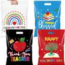 Pasimy 48 Pcs 15 in Large Teacher Appreciation Bags Thank You Teacher Goodie Plastic Bags Bulk with Handle for Candy Gift Treat Party Favors School Staff Supplies