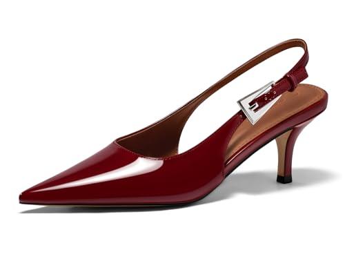 Coutgo Womens Slingback Heels Kitten Low Heel Dress Shoes Closed Pointed Toe Buckle Pumps Work Wedding Shoes, Burgundy, Size 7.5