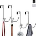 HFHOME 4Packs Over The Door Double Hanger Hooks, Metal Twin Hooks Organizer for Hanging Coats, Hats, Robes, Towels- Silver