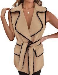 PrettyGarden Womens Long Vest Fall Winter Wool Sleeveless Blazer Jackets Waistcoat Coats Size L