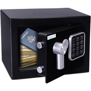 SereneLife Premium Steel Digital Safe Box - 9.1" x 6.7" x 6.7" | Secure Storage for Cash, Firearms, Jewelry & More | Great For Hotels, Cabinets & Home Use | Electronic & Mechanical Access - 2 Keys (Black)