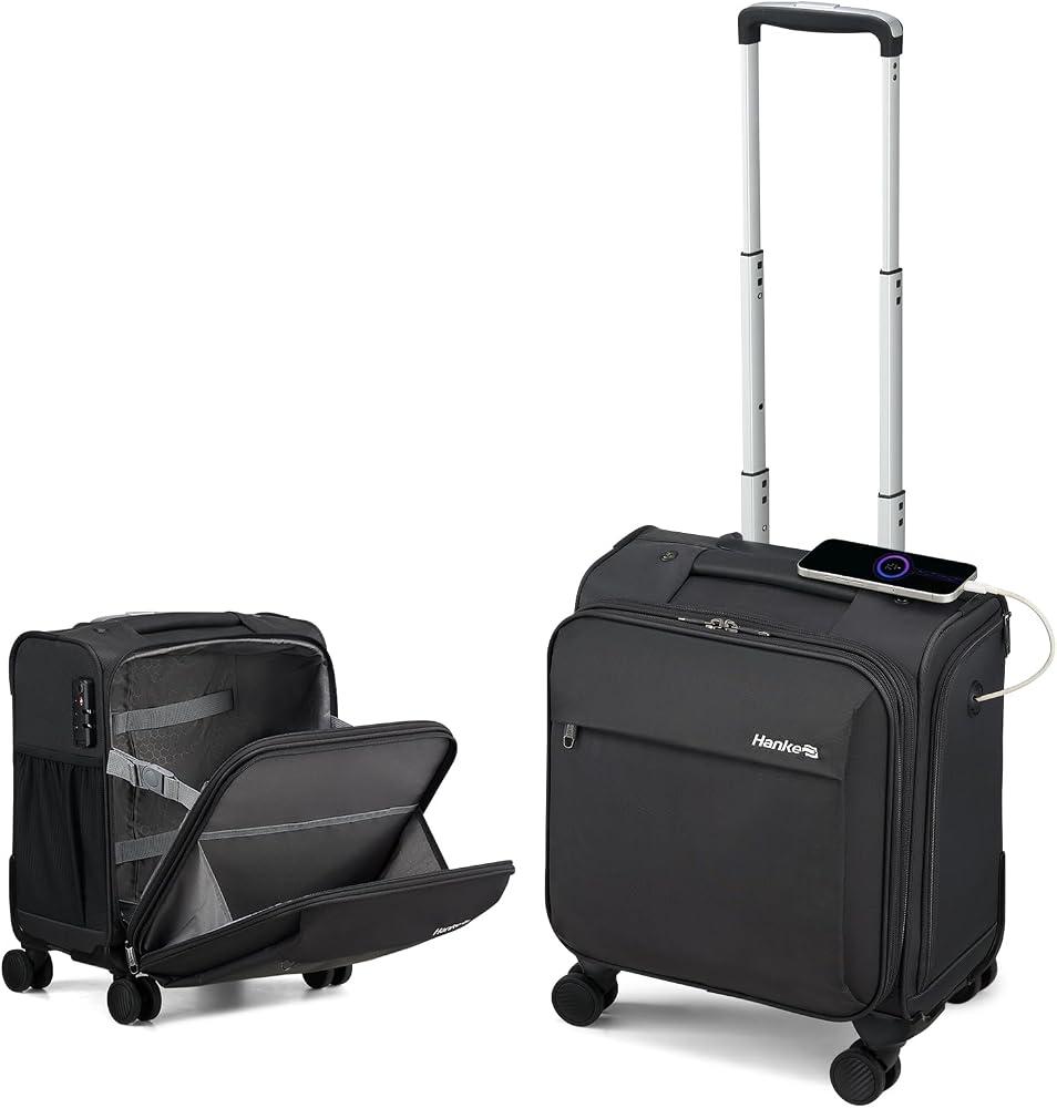 Hanke Underseat Carry On Luggage with Wheels, 17-Inch Small Suitcase
Under Seat Rolling Bag, Fits 15.6" Notebook, Personal Item, Multiple Pockets, Water-Resistant, 30L for Short Trip, Black