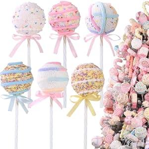 Celltestria 6pcs Christmas Candy Decorations Xmas Pastel Candy Canes Macaron Lollipop Tree Hanging Ornaments for Christmas Birthday Party Wedding Holiday Home Decor
