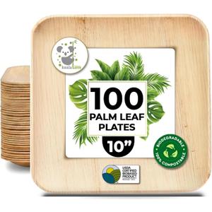 Koala love Palm Leaf Plates Bamboo Disposable Square 10 inch 100 Bulk Party Pack Elegant Sturdy Design Better Than Paper and Plastic Plate (KoalaLove -PLP-10IN-100-Plates)