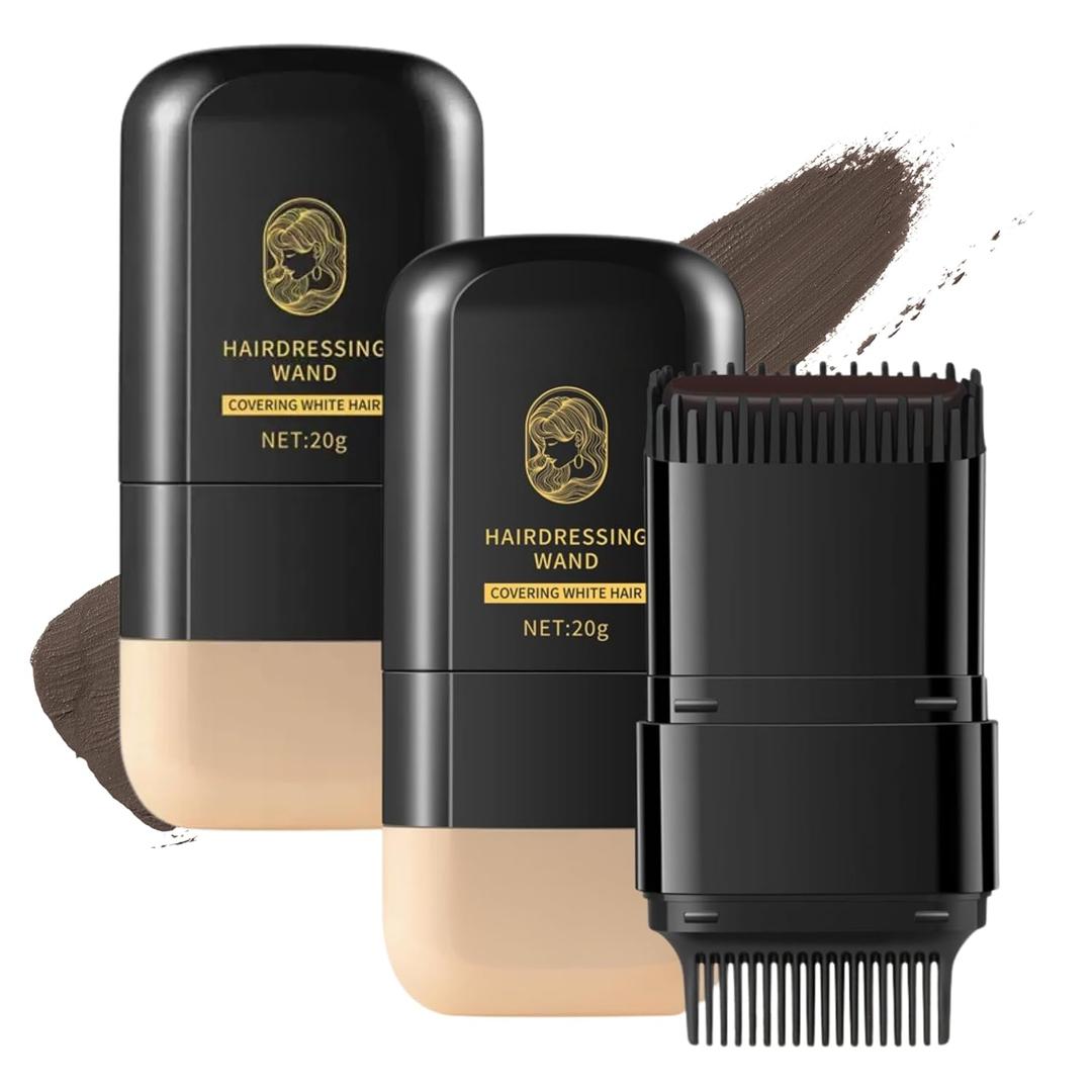 2PCS 2-in-1 Hair Color Stick & Comb, Hair Dye Comb, Portable Color Touch-Up for Gray Hair Coverage, Waterproof and Sweat-proof, Insant Gray Correction Sticks for Unisex (2PCS Dark Brown)