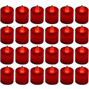 LANKER 24 Pack Flameless Led Tea Lights Candles, Flickering Red Battery Operated Electronic Fake Candles, Decorations for Wedding, Party, Christmas, Halloween (Red)