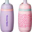 Tommee Tippee Active Spout Toddler Cups, 9 oz, Insulated Sippy Cups For Toddlers 1-3, Silicone Spout, Leak-Proof Valve and Handle, Pink and Purple, Pack of 2