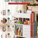 PUNLUXU Large Wrapping Paper Storage Cart with Ribbon Holder 03 MAX | Large gift wrap station with storage for up to 30 rolls, ribbon dispenser, gift bag area, drawers and lockable casters