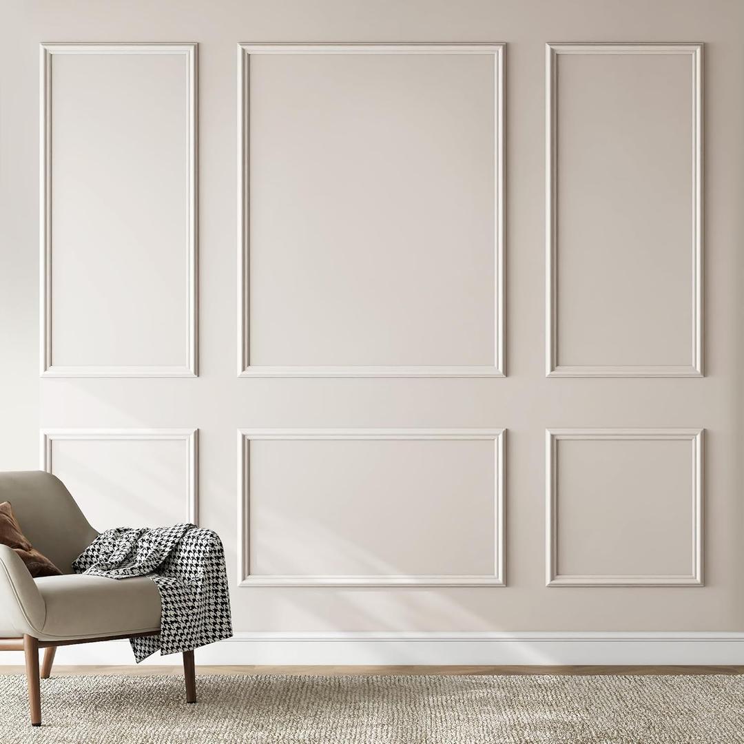 INMOZATA Peel and Stick Wall Molding Kit, Set of 6-Frame 3D Pre-Cut Accent Molding Trim Wainscoting Panels for Interior Wall Decor Living Room Bedroom Entryway Plain Door (50" x 20",50" x 40")