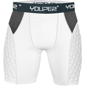 Youper Adult Elite Compression Padded Sliding Shorts w/Cup Pocket for Baseball, Football (White, Small)