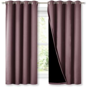 NICETOWN Extra Long Truly Blackout Drapes for Hall and Villa, 46-inch Width Each Panel, 45-inch Length, Dry Rose, 2 Pieces, 100% Blackout Window Curtain Panels with Black Lined for Night Shift Worker