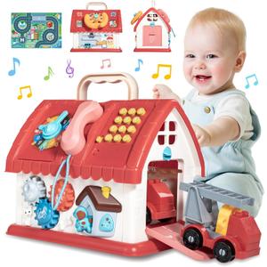 Toys for 1+ Year Old Girl, First Birthday Gifts for One Year old, 8 in 1 Montessori Multifunctional House Toys for Toddler Baby 1 2 3 Ages, Educational Learning and Playing Christmas 1st Birthday Gift (Red)