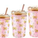 3 Pcs Teacher Appreciation Gifts Reusable Iced Coffee Sleeves Teachers Coffee Sleeves for Iced and Hot Drinks Gifts for End of School Year Graduation(Pink Pencil Bow)