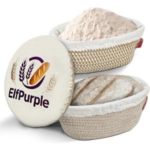 3pcs 9 inch Banneton Basket Set of Banneton Bread Proofing Basket - 9 inch Banneton Basket Set of Handmade hemp rope Baskets Lining and Lid