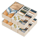 Simple Houseware Foldable Drawer Organizer Set of 12, Beige – Fabric Storage Bins for Clothes, Underwear, Bra, Panty, Socks, Onesies – Closet & Dresser Drawer Dividers for Home Organization