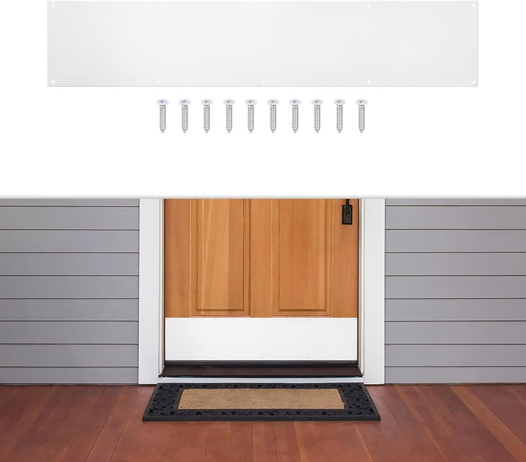 1 Pcs Door Kick Plates - 8 x 34 Inches Kick Plates for Exterior Interior Doors, 1.5mm (1/16 Inch) Thickness Rectangular Aluminum Door Push Plate (White)