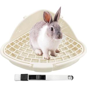 Rabbit Litter Box Bunny Corner Toilet Box for Hamster Ferret Rat Cage Pan 3.9 x 7.5 x 7.5 for Small Animals Traine Tray (Cream)