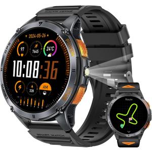 KPEP Military Smart Watches for Men with GPS, 1.43" AMOLED/2 Straps/LED Flashlight/IP68 Waterproof Smartwatch, Make/Answer Calls, 170+ Sport Modes, Compass, Fitness Tracker for iOS Android, Black