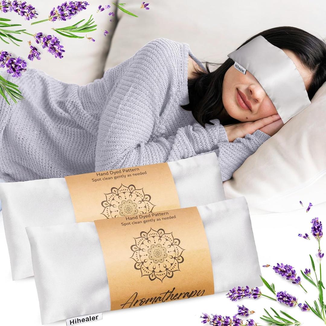 Eye Pillow for Sleeping, Headache Relief, Sinus Pressure, Weighted Eye Mask for Relaxation, Yoga, Moist Heat Eye Compress, Meditation Accessories, Lavender Gift Set for Women (Silk Gray 4 Pack)