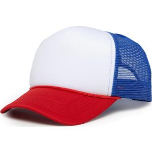 Funky Junque Blank Foam Trucker Hat  Adjustable Mesh Back Snapback Baseball Cap for Men & Women, Neon & Classic Color Hats (White/Red/Royal Blue)