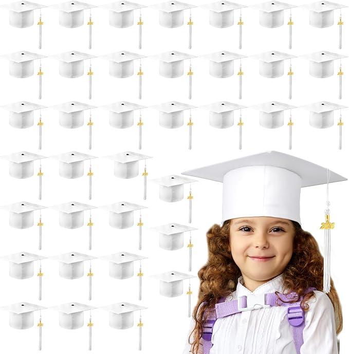 Berlune 36 Pcs Child Preschool Grad Cap Bulk White