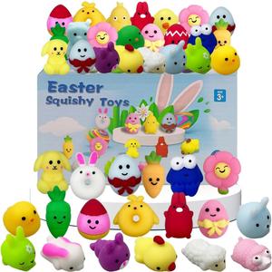 Pinkiwine 24 PCS Easter Mochi Squishy Toys Stress Relief Squishies for Kids Boys Girls Toddlers Easter Basket Stuffers Fillers Gifts Party Favors