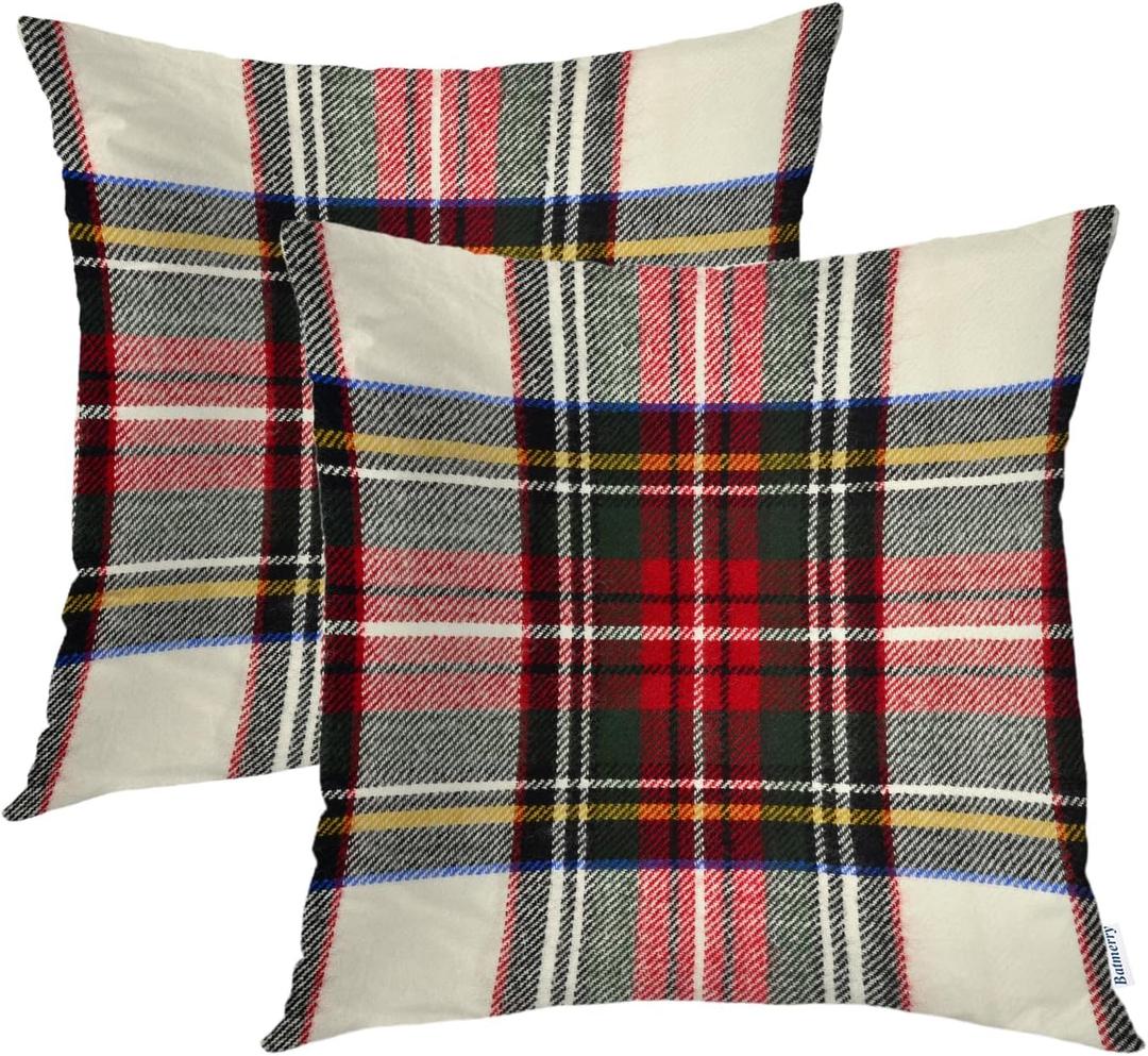 Batmerry Red White Plaid Decorative Pillow Covers, 22 x 22 Inch Colorful Scottish Tartan Plaid Double Sided Throw Pillow Covers Sofa Cushion Cover Square 22 Inches(Set of 2) (Christmas Buffalo Plaid 1 Red2)
