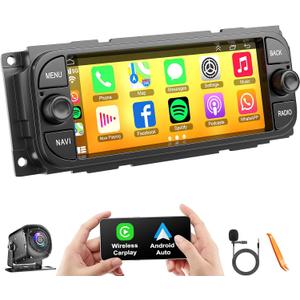 Android 13 Car Radio Stereo for Dodge Ram 2002 2003 2004 2005 2006 with Wireless CarPlay & Android Auto, 4GB RAM 64GB ROM 6.8" QLED Touchscreen, GPS Navigation, Backup Camera, DSP and FM Radio