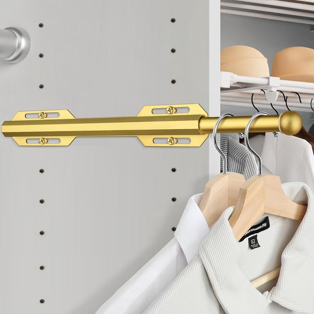 Valet Rod For Closet Pull Out, Heavy Duty Adjustable Valet Rod For Closet, Laundry Room, Bedroom, Bathroom (Shiny Gold)
