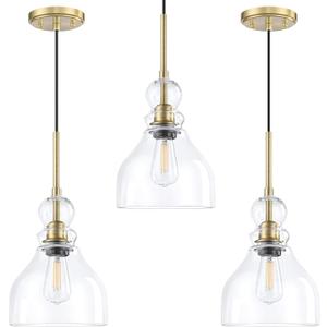3 Pack 1 Light Kitchen Island Pendant Ceiling Light 6.5" Clear Glass Gold Finish Fixture,Modern Industrial Farmhouse Pendant Lamp for Bedside Over Sink Hallway